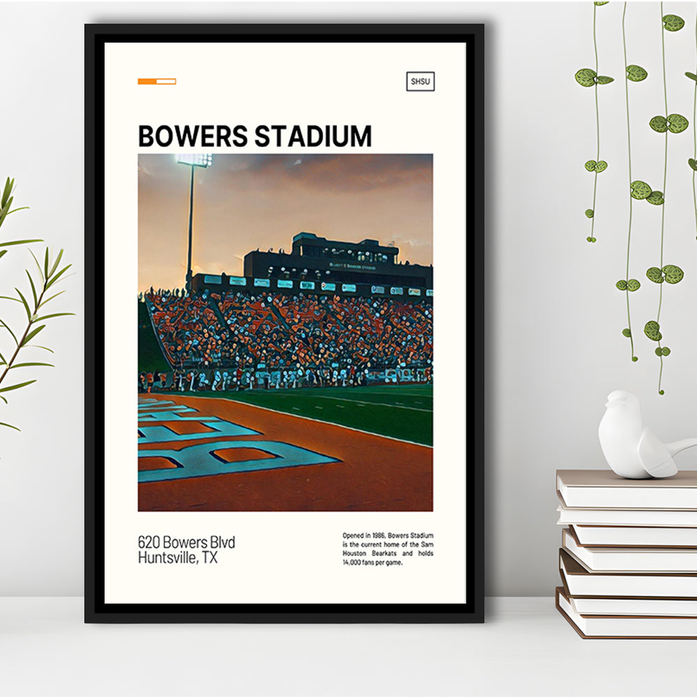Bowers Stadium Print, Sam Houston Bearkats Stadium Canvas Art, Man Cave Gift, Floating Framed Canvas Print Wall Art