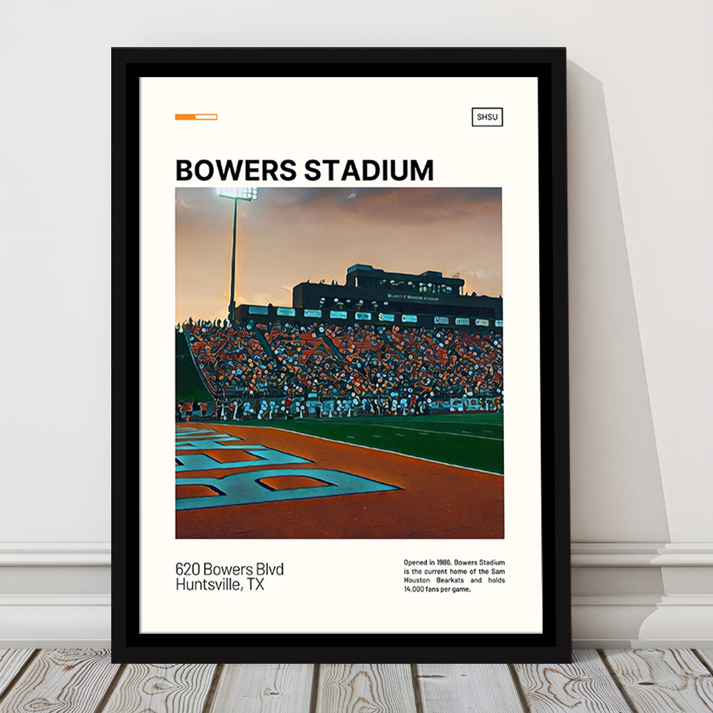 Bowers Stadium Print, Sam Houston Bearkats Stadium Canvas Art, Man Cave Gift, Floating Framed Canvas Print Wall Art