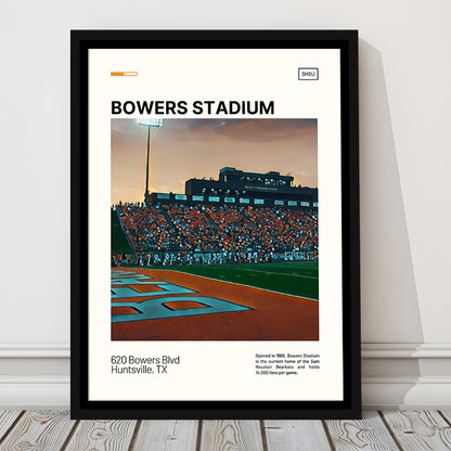 Bowers Stadium Print, Sam Houston Bearkats Stadium Canvas Art, Man Cave Gift, Floating Framed Canvas Print Wall Art