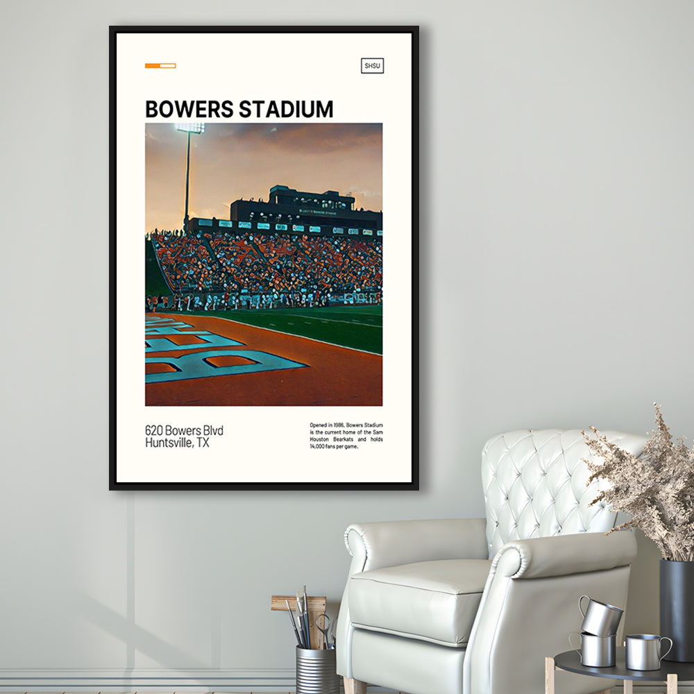 Bowers Stadium Print, Sam Houston Bearkats Stadium Canvas Art, Man Cave Gift, Floating Framed Canvas Print Wall Art