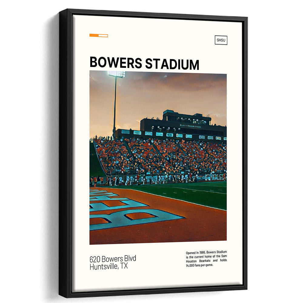 Bowers Stadium Print, Sam Houston Bearkats Stadium Canvas Art, Man Cave Gift, Floating Framed Canvas Print Wall Art
