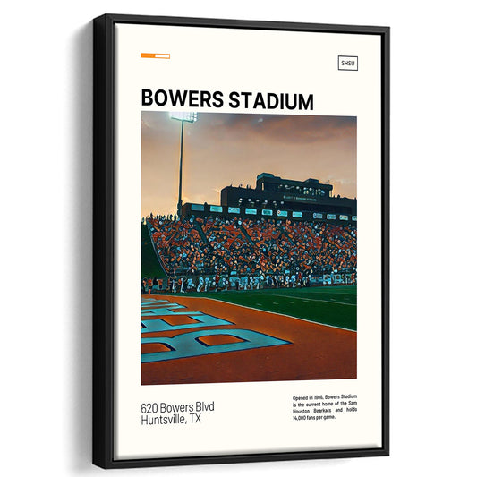 Bowers Stadium Print, Sam Houston Bearkats Stadium Canvas Art, Man Cave Gift, Floating Framed Canvas Print Wall Art
