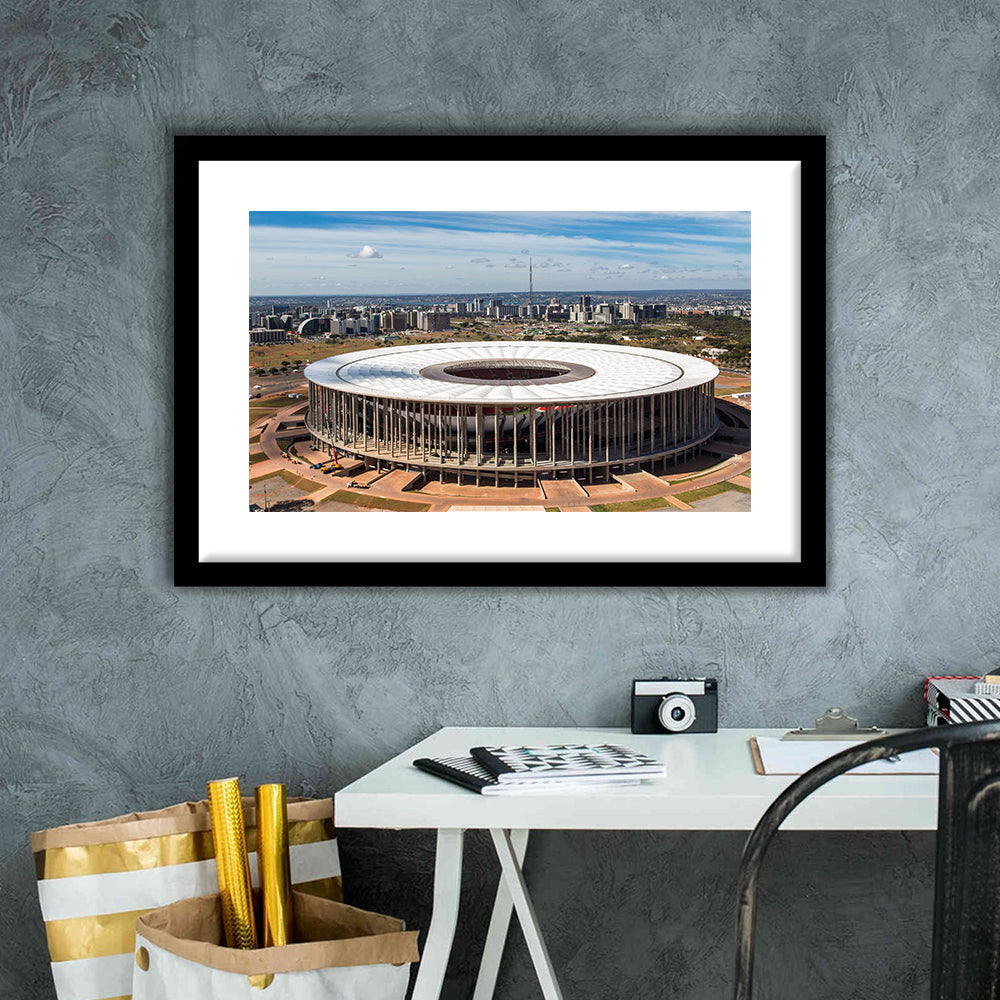 Brasilia Stadium, Stadium Canvas, Sport Art, Gift for him, White Border Framed Art Print Wall Decor