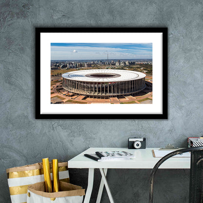 Brasilia Stadium, Stadium Canvas, Sport Art, Gift for him, White Border Framed Art Print Wall Decor