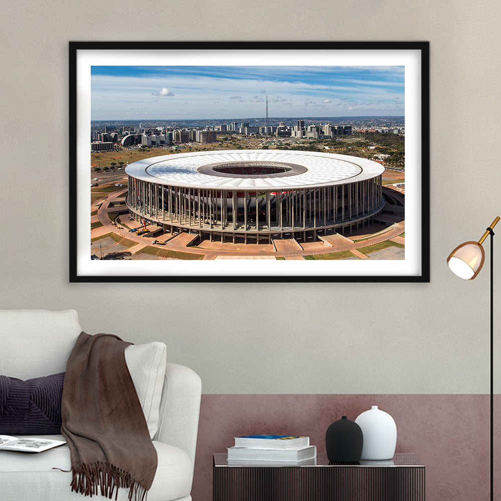 Brasilia Stadium, Stadium Canvas, Sport Art, Gift for him, White Border Framed Art Print Wall Decor