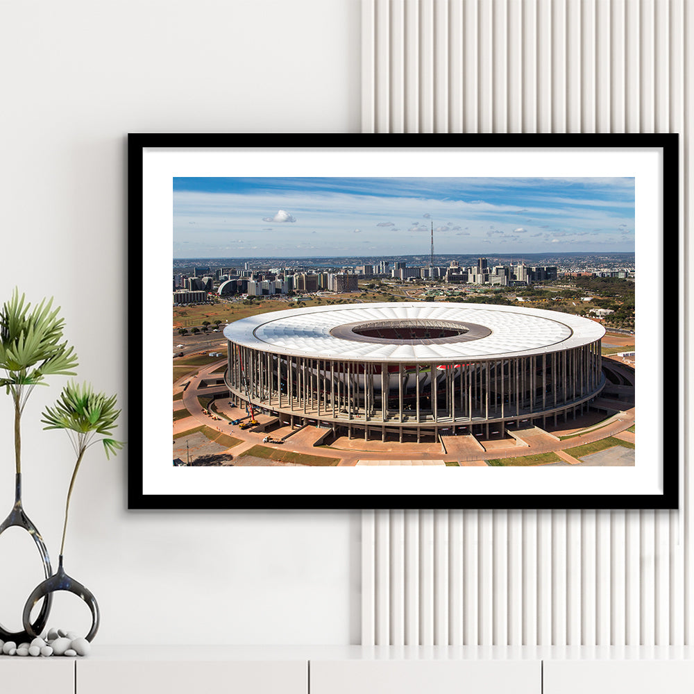 Brasilia Stadium, Stadium Canvas, Sport Art, Gift for him, White Border Framed Art Print Wall Decor