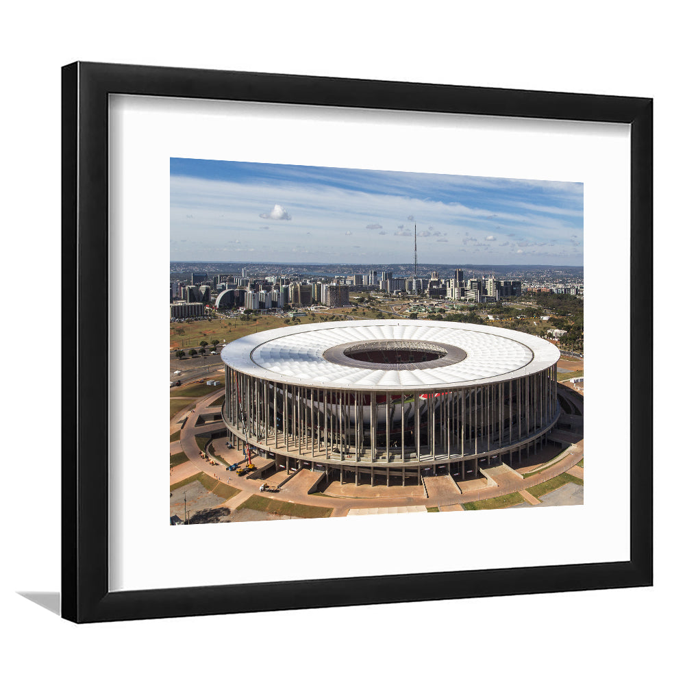 Brasilia Stadium, Stadium Canvas, Sport Art, Gift for him, White Border Framed Art Print Wall Decor