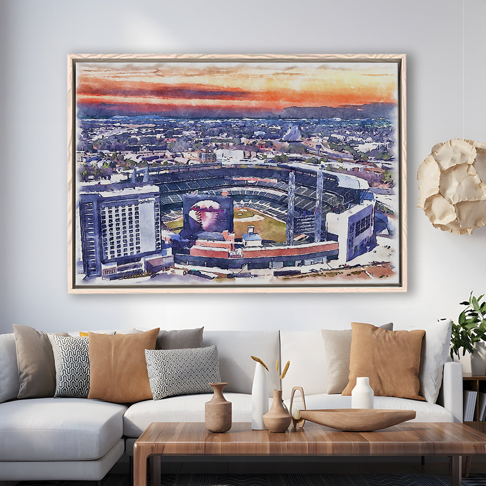 Braves Baseball Stadium Painting Canvas, Truist Park Watercolor, Sport Gift Art, Framed Canvas Print Wall Art