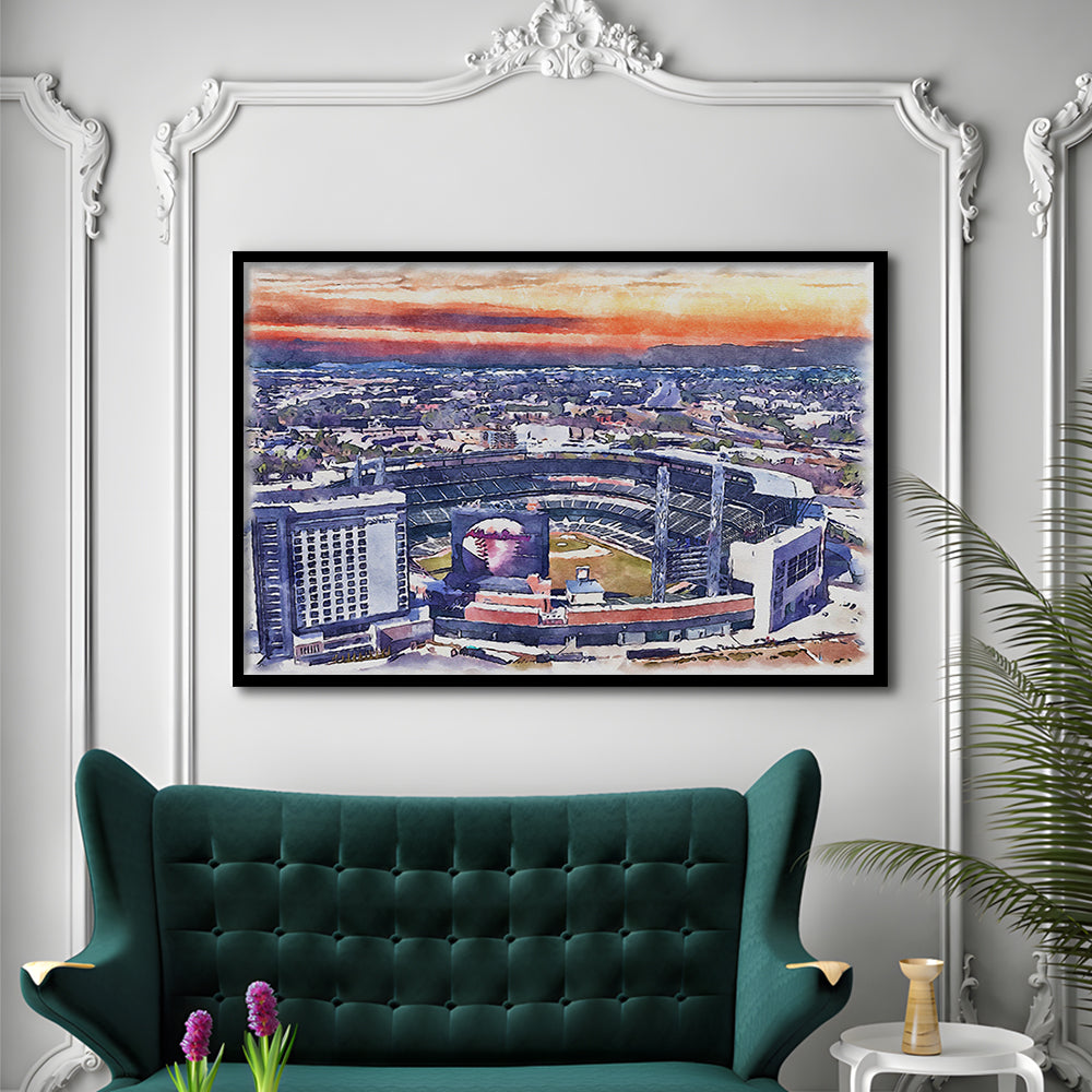 Braves Baseball Stadium Painting Canvas, Truist Park Watercolor, Sport Gift Art, Framed Art Print Wall Decor