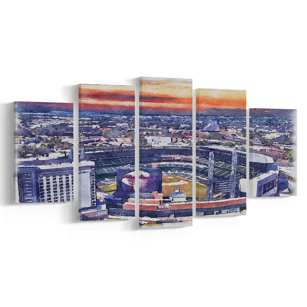 Braves Baseball Stadium Painting Canvas, Truist Park Watercolor, Sport Art, Mixed 5 Panel, Canvas Print Wall Art