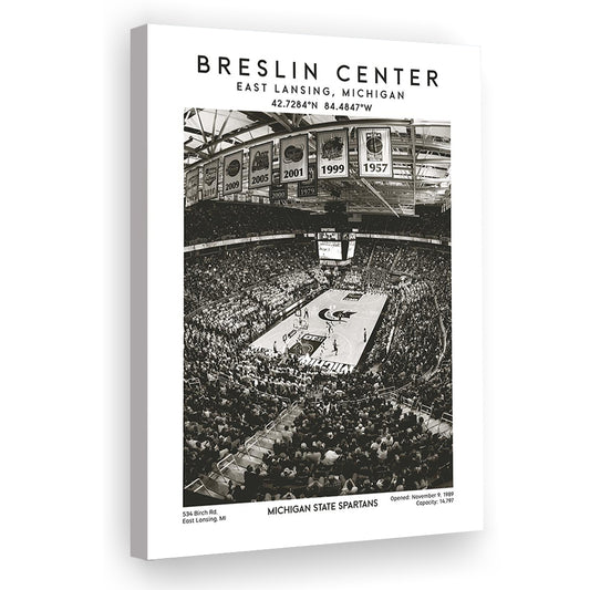 Breslin Center Stadium Black And White, Michigan Basketball Arena Wall Art Print, Canvas Prints Wall Art, Man Cave Decor