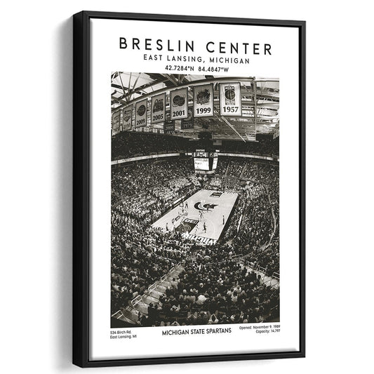 Breslin Center Stadium Black And White, Michigan Basketball Arena Wall Art Print, Framed Canvas Prints Wall Art