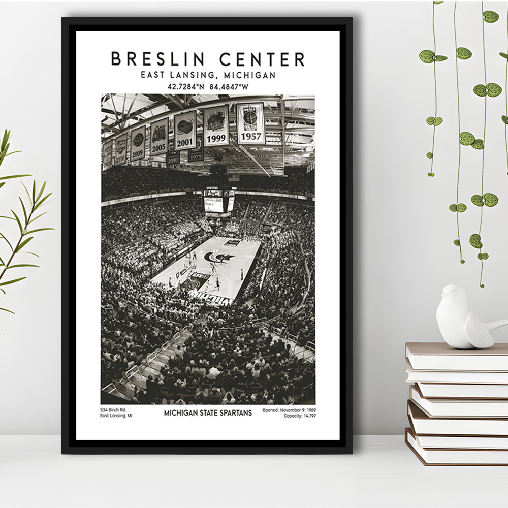 Breslin Center Stadium Black And White, Michigan Basketball Arena Wall Art Print, Framed Canvas Prints Wall Art
