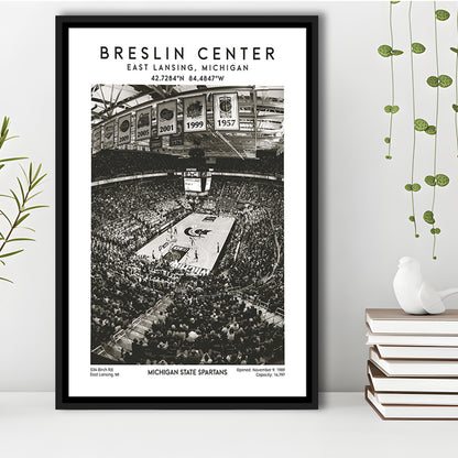 Breslin Center Stadium Black And White, Michigan Basketball Arena Wall Art Print, Framed Canvas Prints Wall Art