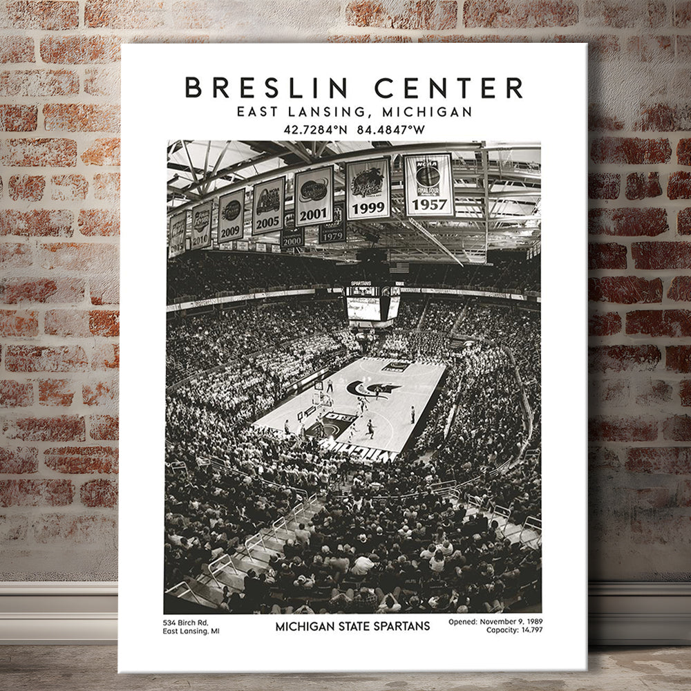 Breslin Center Stadium Black And White, Michigan Basketball Arena Wall Art Print, Canvas Prints Wall Art, Man Cave Decor