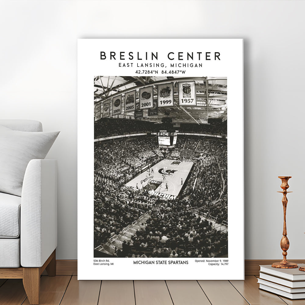 Breslin Center Stadium Black And White, Michigan Basketball Arena Wall Art Print, Canvas Prints Wall Art, Man Cave Decor
