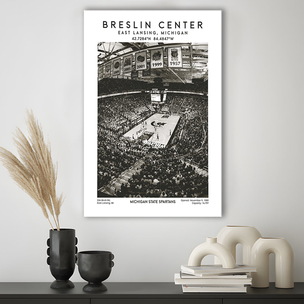 Breslin Center Stadium Black And White, Michigan Basketball Arena Wall Art Print, Canvas Prints Wall Art, Man Cave Decor