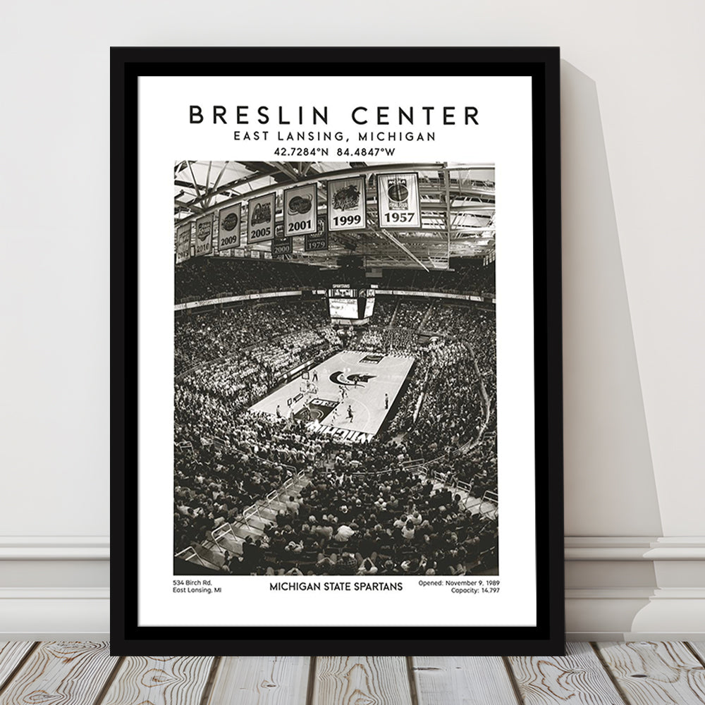 Breslin Center Stadium Black And White, Michigan Basketball Arena Wall Art Print, Framed Canvas Prints Wall Art