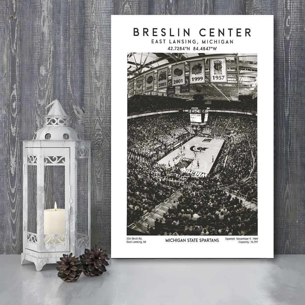 Breslin Center Stadium Black And White, Michigan Basketball Arena Wall Art Print, Canvas Prints Wall Art, Man Cave Decor