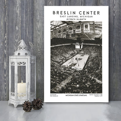 Breslin Center Stadium Black And White, Michigan Basketball Arena Wall Art Print, Canvas Prints Wall Art, Man Cave Decor