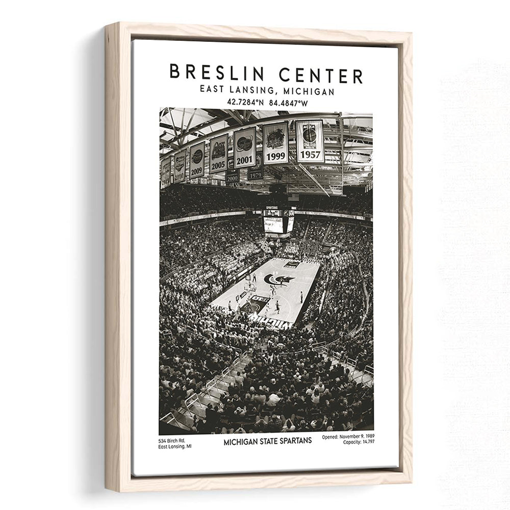 Breslin Center Stadium Black And White, Michigan Basketball Arena Wall Art Print, Framed Canvas Prints Wall Art