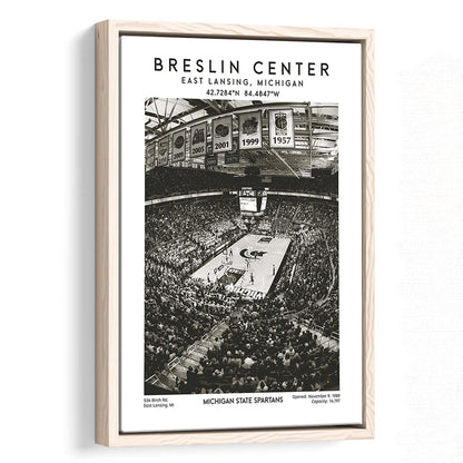 Breslin Center Stadium Black And White, Michigan Basketball Arena Wall Art Print, Framed Canvas Prints Wall Art