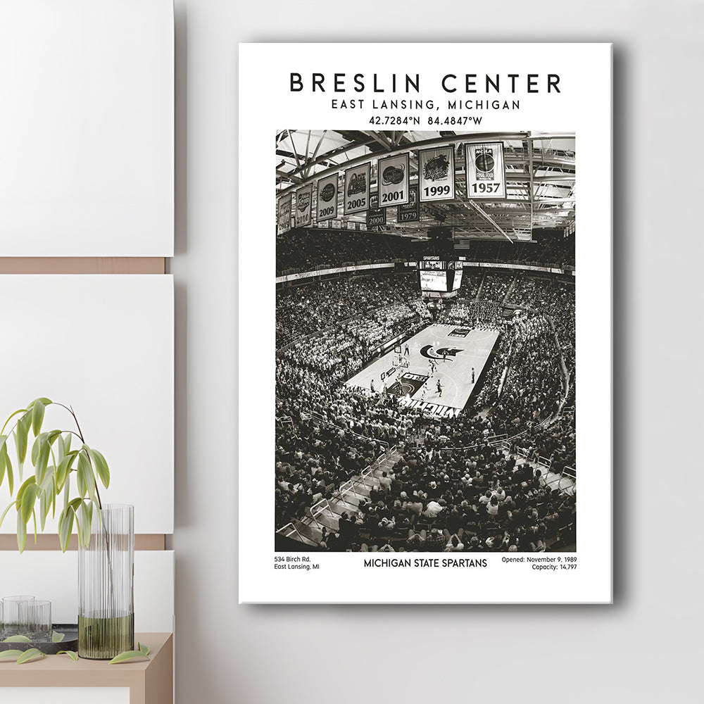 Breslin Center Stadium Black And White, Michigan Basketball Arena Wall Art Print, Canvas Prints Wall Art, Man Cave Decor