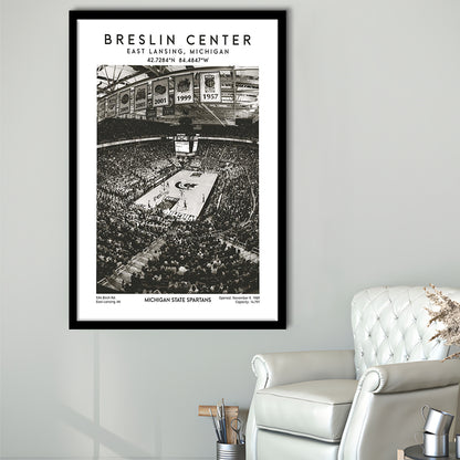 Breslin Center Stadium Black And White, Michigan Basketball Arena Wall Art Print, Framed Art Prints Wall Decor