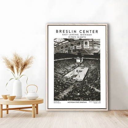 Breslin Center Stadium Black And White, Michigan Basketball Arena Wall Art Print, Framed Canvas Prints Wall Art