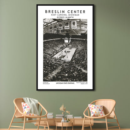 Breslin Center Stadium Black And White, Michigan Basketball Arena Wall Art Print, Framed Canvas Prints Wall Art