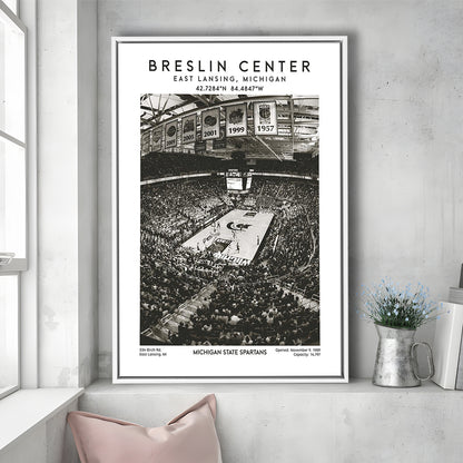 Breslin Center Stadium Black And White, Michigan Basketball Arena Wall Art Print, Framed Canvas Prints Wall Art