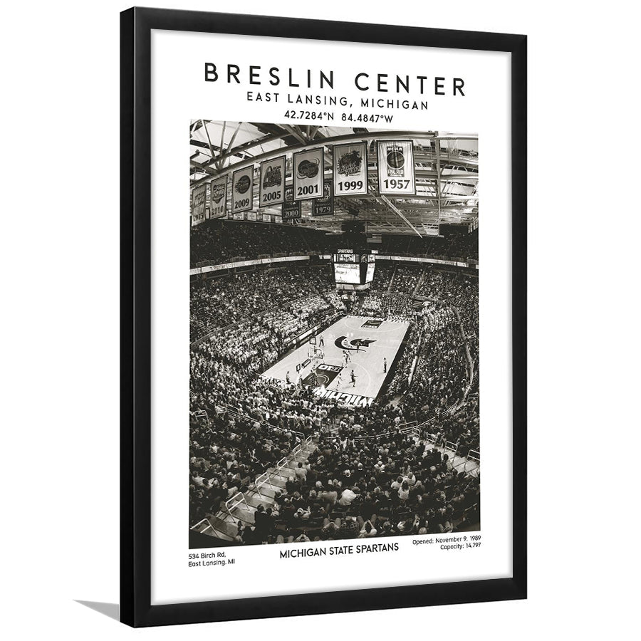 Breslin Center Stadium Black And White, Michigan Basketball Arena Wall Art Print, Framed Art Prints Wall Decor