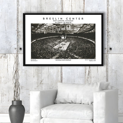 Breslin Center Stadium Black And White, Michigan Basketball Arena Print, Gift For Fans, Framed Canvas Print Wall Art