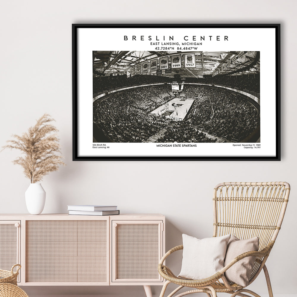 Breslin Center Stadium Black And White, Michigan Basketball Arena Print, Gift For Fans, Framed Canvas Print Wall Art