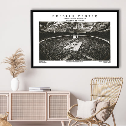 Breslin Center Stadium Black And White, Michigan Basketball Arena Print, Gift For Fans, Framed Canvas Print Wall Art