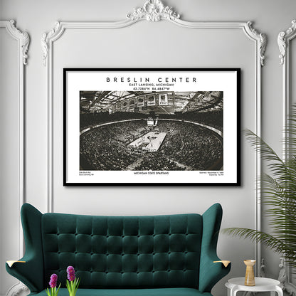 Breslin Center Stadium Black And White, Michigan Basketball Arena Print, Gift For Fans, Framed Art Print Wall Decor