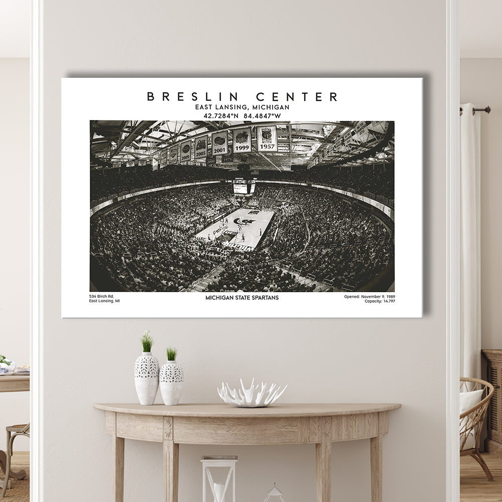 Breslin Center Stadium Black And White, Michigan Basketball Arena Print, Gift For Fans, Canvas Print Wall Art, Man Cave Gift