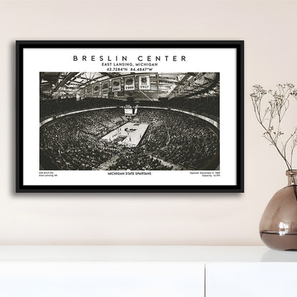 Breslin Center Stadium Black And White, Michigan Basketball Arena Print, Gift For Fans, Framed Canvas Print Wall Art