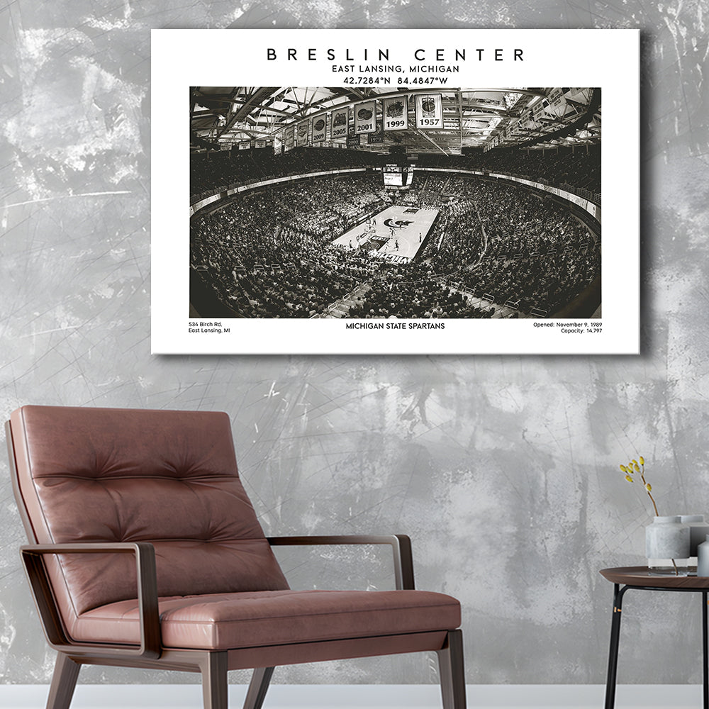 Breslin Center Stadium Black And White, Michigan Basketball Arena Print, Gift For Fans, Canvas Print Wall Art, Man Cave Gift