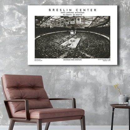 Breslin Center Stadium Black And White, Michigan Basketball Arena Print, Gift For Fans, Canvas Print Wall Art, Man Cave Gift