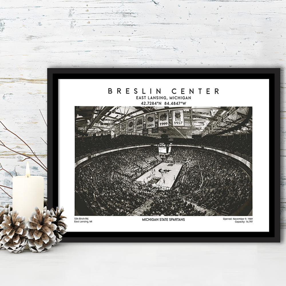 Breslin Center Stadium Black And White, Michigan Basketball Arena Print, Gift For Fans, Framed Canvas Print Wall Art