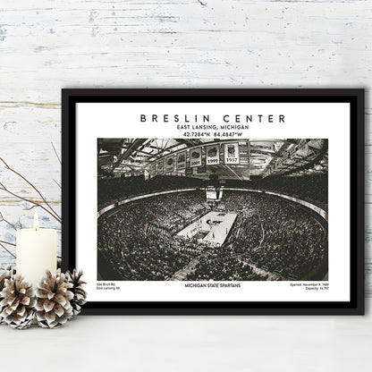 Breslin Center Stadium Black And White, Michigan Basketball Arena Print, Gift For Fans, Framed Canvas Print Wall Art