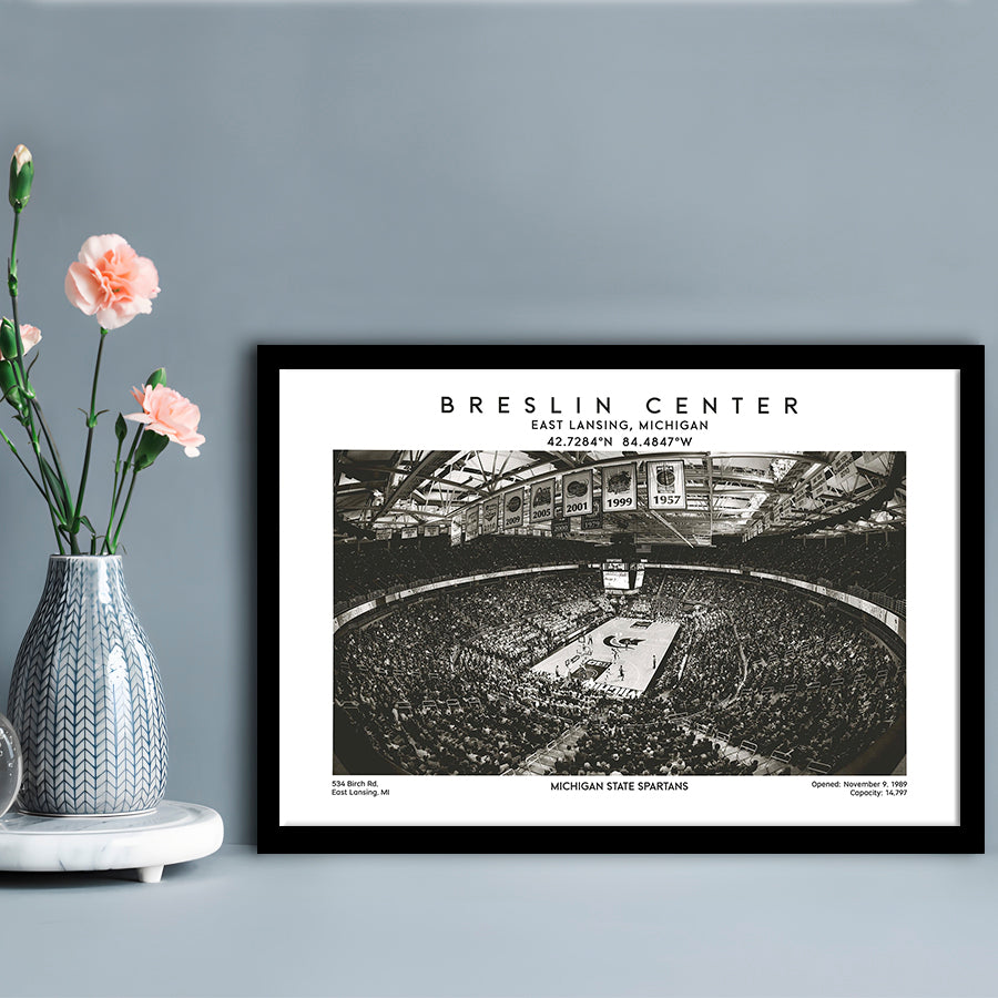 Breslin Center Stadium Black And White, Michigan Basketball Arena Print, Gift For Fans, Framed Art Print Wall Decor