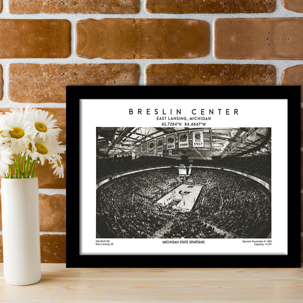 Breslin Center Stadium Black And White, Michigan Basketball Arena Print, Gift For Fans, Framed Art Print Wall Decor