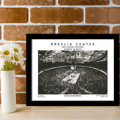 Breslin Center Stadium Black And White, Michigan Basketball Arena Print, Gift For Fans, Framed Art Print Wall Decor