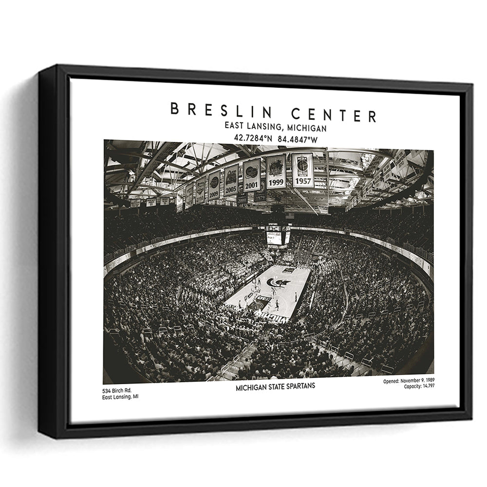 Breslin Center Stadium Black And White, Michigan Basketball Arena Print, Gift For Fans, Framed Canvas Print Wall Art