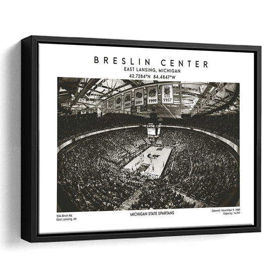 Breslin Center Stadium Black And White, Michigan Basketball Arena Print, Gift For Fans, Framed Canvas Print Wall Art