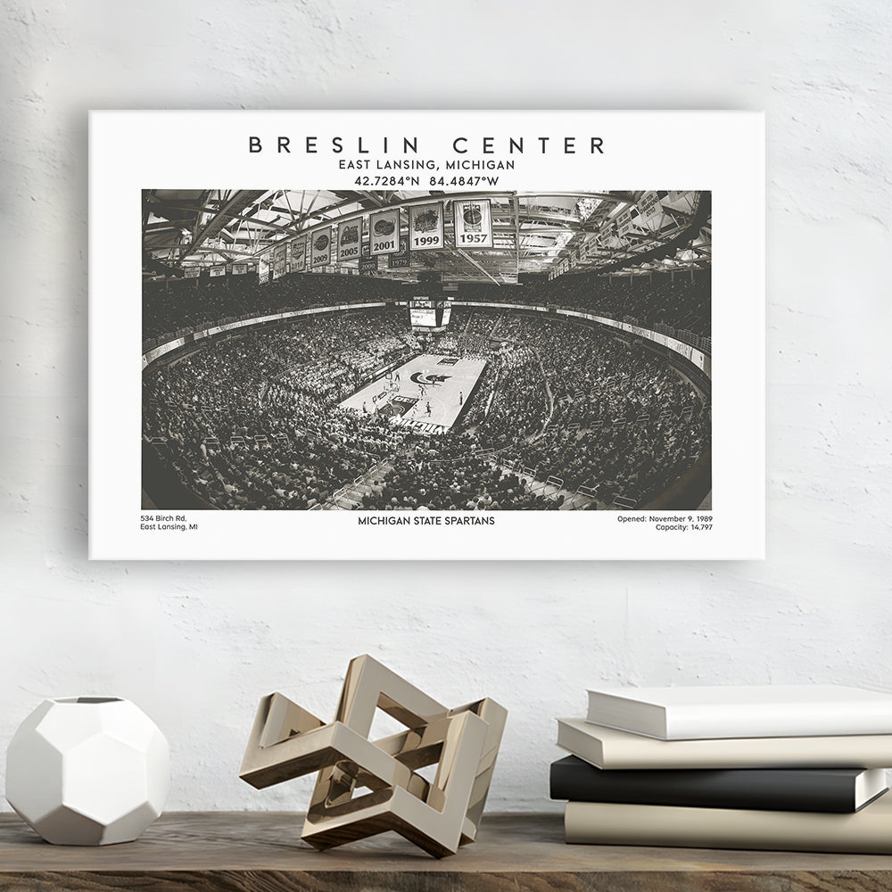 Breslin Center Stadium Black And White, Michigan Basketball Arena Print, Gift For Fans, Canvas Print Wall Art, Man Cave Gift