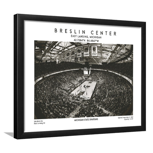 Breslin Center Stadium Black And White, Michigan Basketball Arena Print, Gift For Fans, Framed Art Print Wall Decor