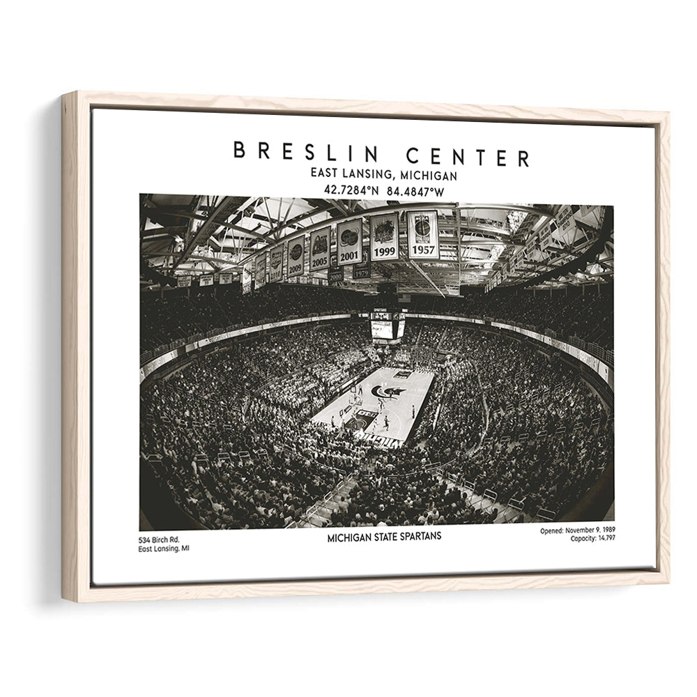 Breslin Center Stadium Black And White, Michigan Basketball Arena Print, Gift For Fans, Framed Canvas Print Wall Art